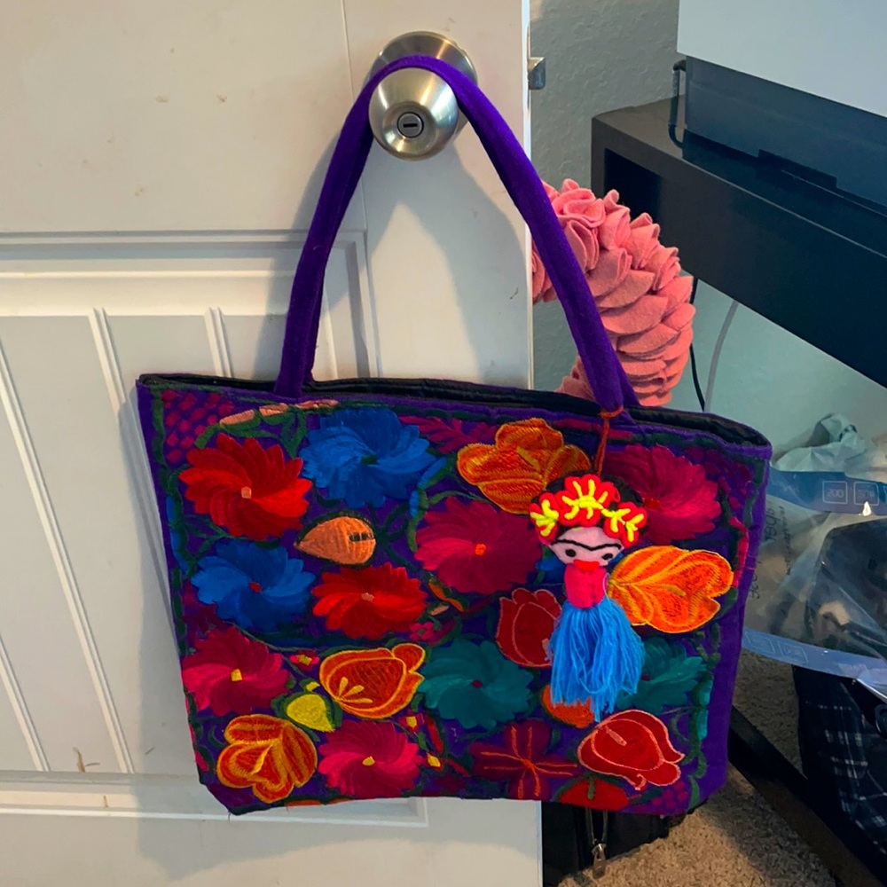 Beautiful Purple with flower embroidery purse/bag